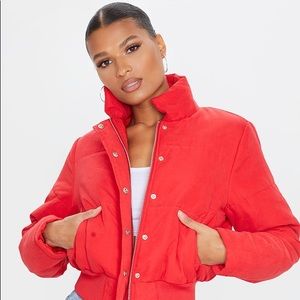 Red Peach Skin Cropped Puffer Jacket